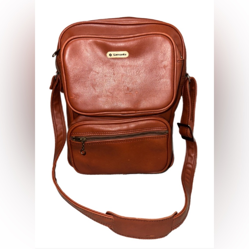 Samsonite Tan Leather-Look Messenger Crossbody